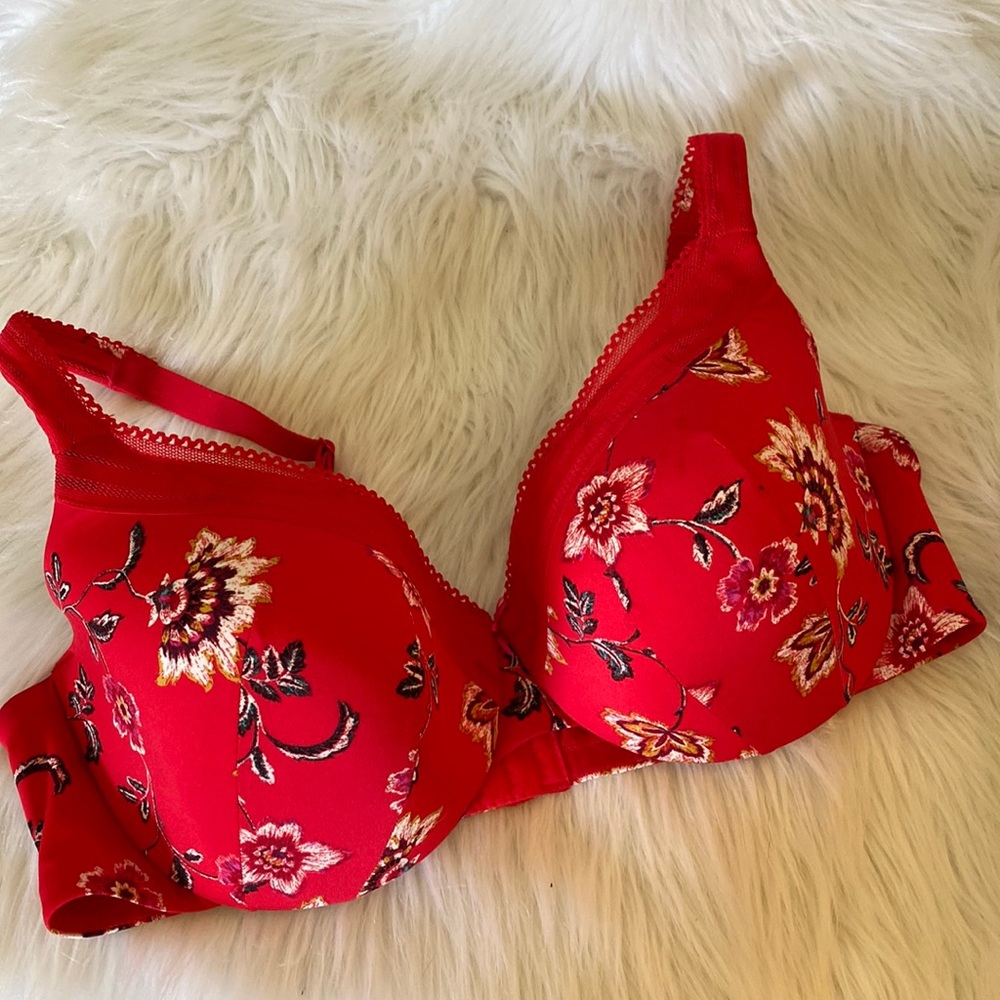 Cacique True Embrace t-shirt bra 44D red floral